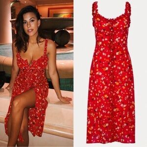 Realisation Par Red Floral Midi Dress